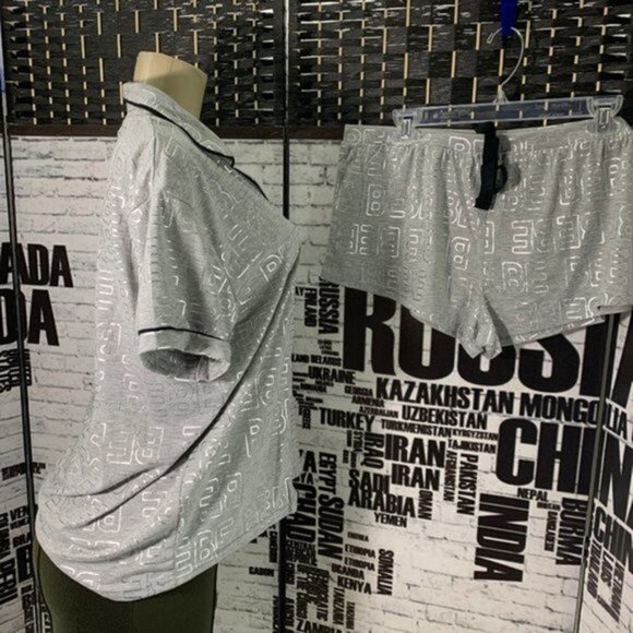 ITEM: Bebe XL Gray Metallic Logo Sleep Short Set - Picture 3 of 6